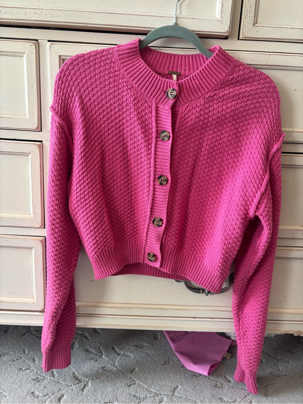 FREE PEOPLE Pink Women's Textured Button-Front Sweater Cardigan